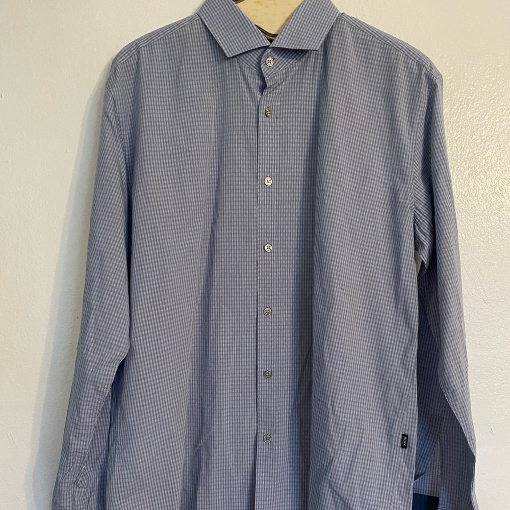 Hugo Boss Men's Slim Fit Blue Plaid Shirt Long Sleeve Men's Size 2 XL